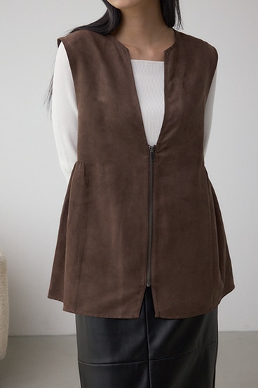 Vネックスエードギャザーベスト