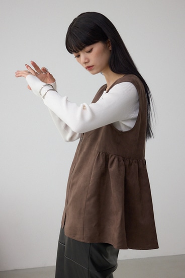 Vネックスエードギャザーベスト 詳細画像