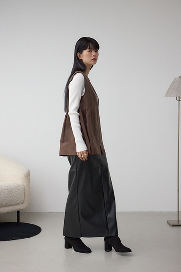 Vネックスエードギャザーベスト 詳細画像