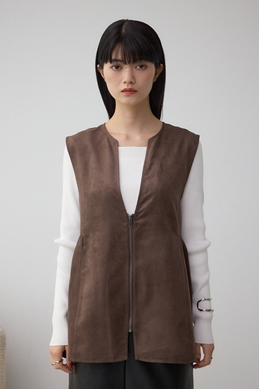 Vネックスエードギャザーベスト 詳細画像