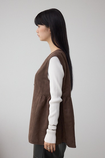 Vネックスエードギャザーベスト 詳細画像