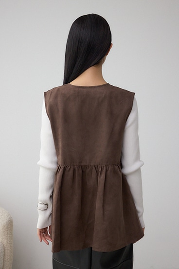 Vネックスエードギャザーベスト 詳細画像