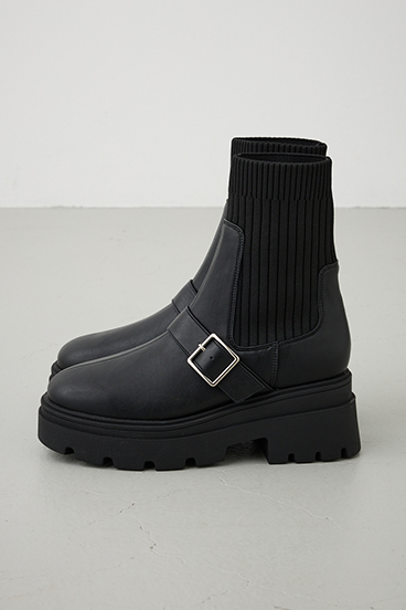 ベルトデザイントラックソールソックスブーツ 詳細画像