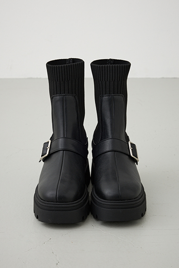 ベルトデザイントラックソールソックスブーツ 詳細画像