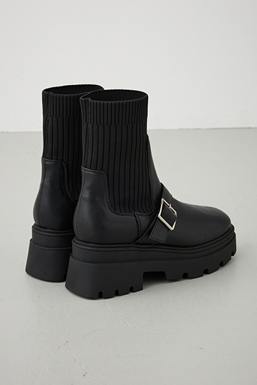 ベルトデザイントラックソールソックスブーツ 詳細画像