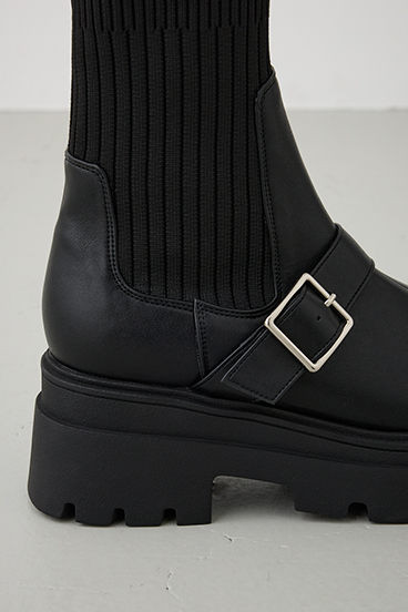 ベルトデザイントラックソールソックスブーツ 詳細画像