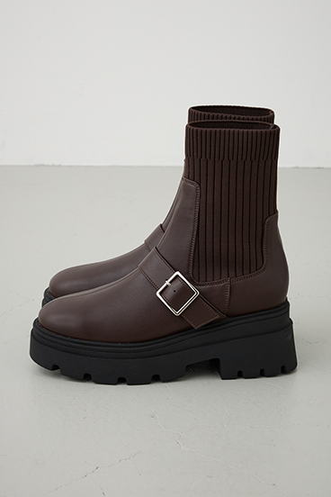 ベルトデザイントラックソールソックスブーツ 詳細画像