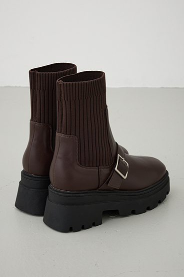 ベルトデザイントラックソールソックスブーツ 詳細画像