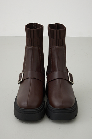 ベルトデザイントラックソールソックスブーツ 詳細画像