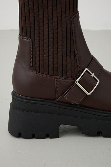 ベルトデザイントラックソールソックスブーツ 詳細画像