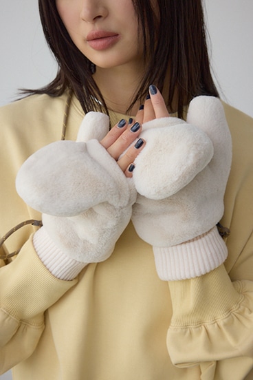 配色ストラップ2WAYフェイクファーミトン