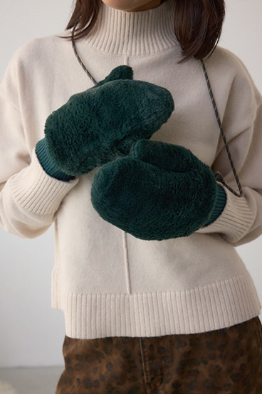 配色ストラップ2WAYフェイクファーミトン