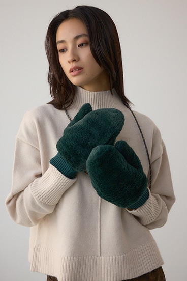 配色ストラップ2WAYフェイクファーミトン