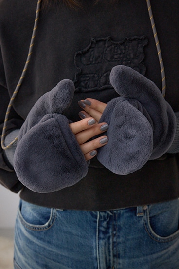 配色ストラップ2WAYフェイクファーミトン