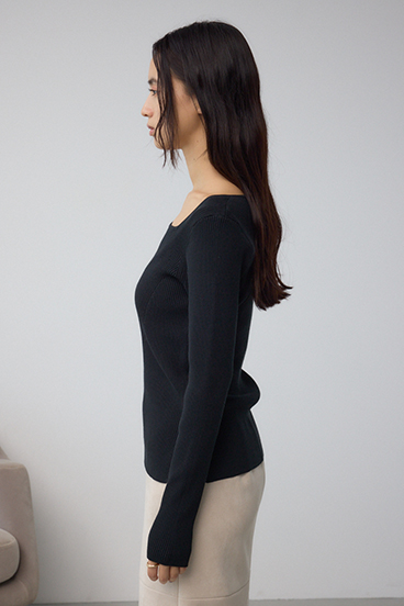 VENUSスクエアネックリブニット 詳細画像