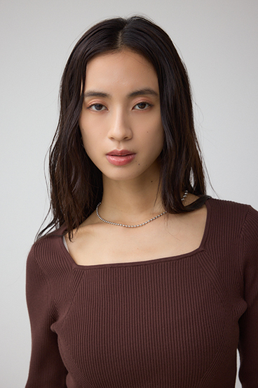 VENUSスクエアネックリブニット 詳細画像