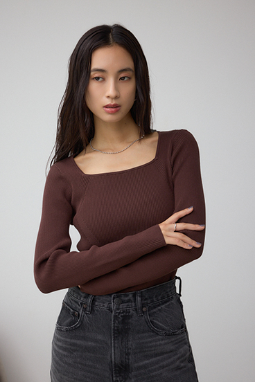 VENUSスクエアネックリブニット 詳細画像