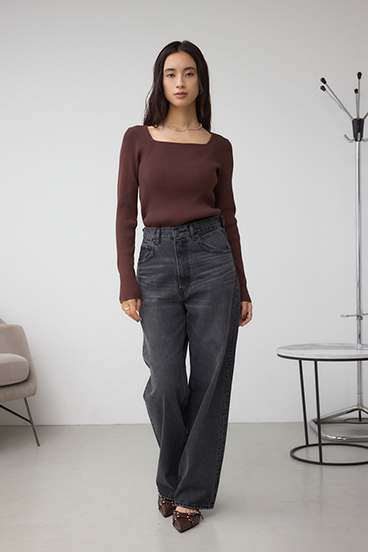 VENUSスクエアネックリブニット 詳細画像