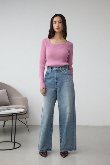 VENUSスクエアネックリブニット 詳細画像