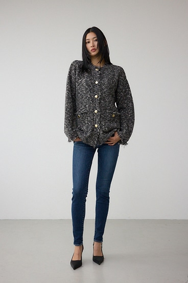 ツイードライクニットカーディガン