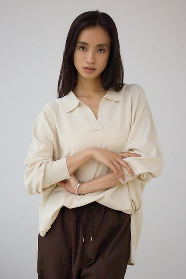 ポロカラーフォルムニットプルオーバー 詳細画像