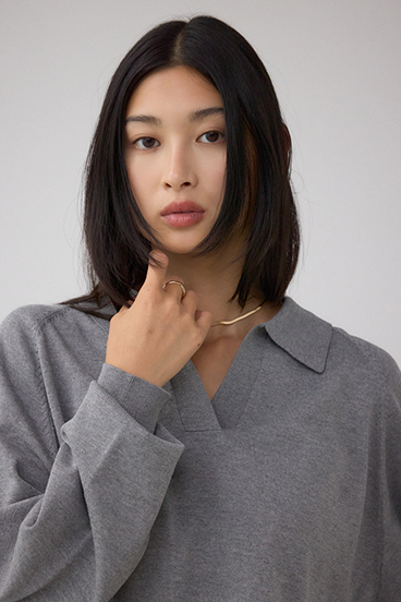 ポロカラーフォルムニットプルオーバー 詳細画像