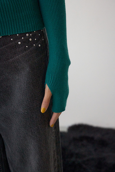 サムホールリブニットトップス 詳細画像