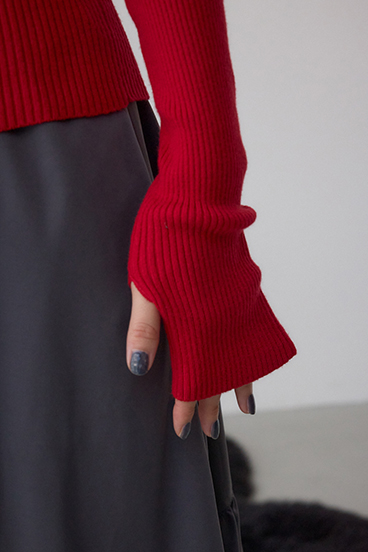 サムホールリブニットトップス 詳細画像