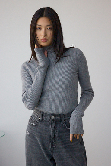 サムホールリブニットトップス 詳細画像