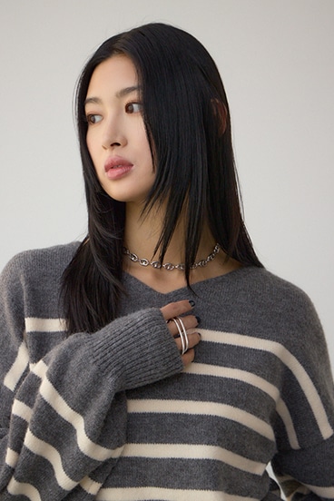 Vネックアソートカラーニットプルオーバー