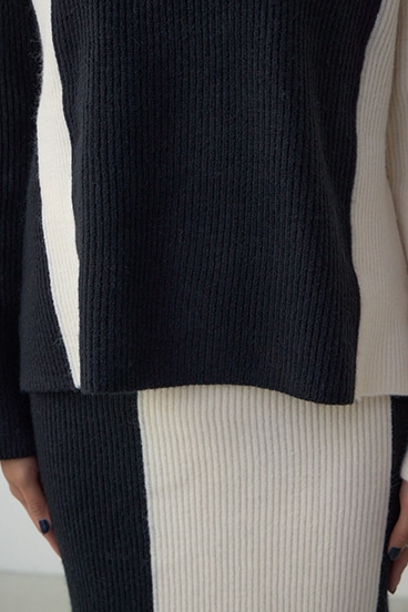 バイカラーハイネックニットトップス 詳細画像