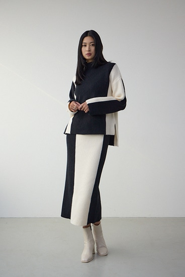 バイカラーハイネックニットトップス 詳細画像