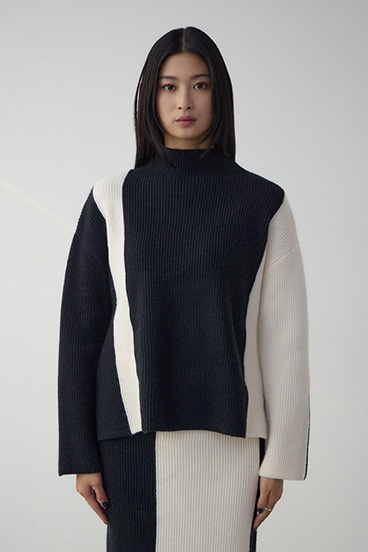 バイカラーハイネックニットトップス 詳細画像