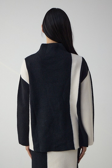 バイカラーハイネックニットトップス 詳細画像