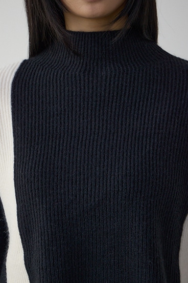 バイカラーハイネックニットトップス 詳細画像