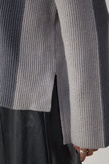 バイカラーハイネックニットトップス 詳細画像