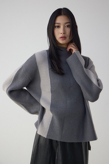 バイカラーハイネックニットトップス 詳細画像