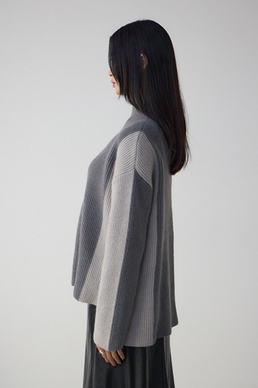 バイカラーハイネックニットトップス 詳細画像