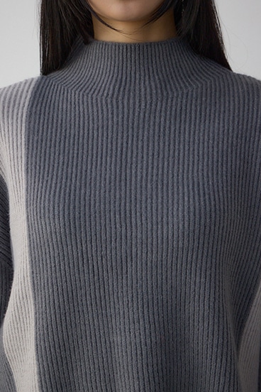 バイカラーハイネックニットトップス 詳細画像