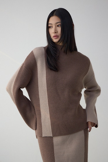 バイカラーハイネックニットトップス 詳細画像