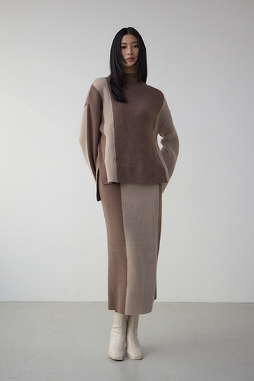 バイカラーハイネックニットトップス 詳細画像