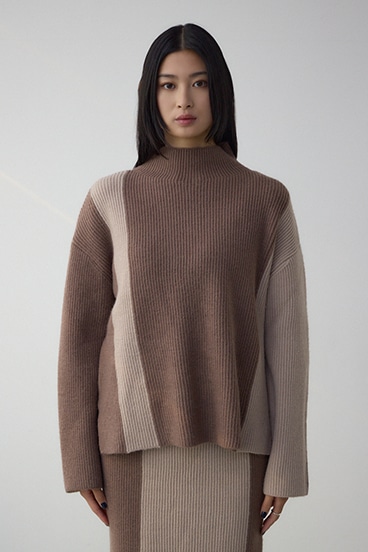 バイカラーハイネックニットトップス 詳細画像