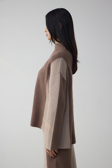 バイカラーハイネックニットトップス 詳細画像