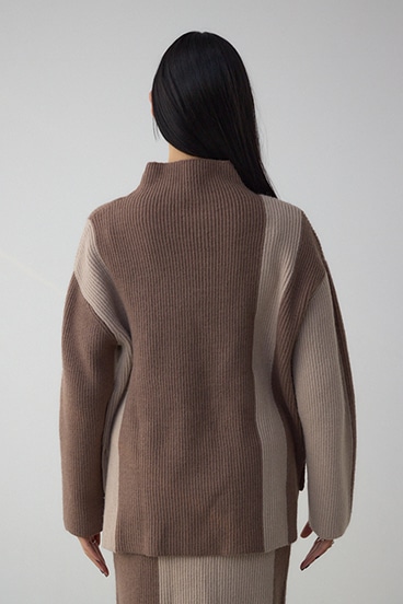 バイカラーハイネックニットトップス 詳細画像