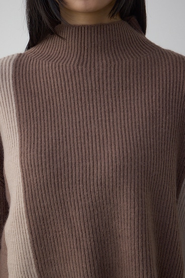 バイカラーハイネックニットトップス 詳細画像