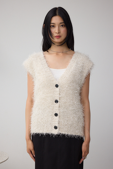 ラメフェザーVネックニットベスト 詳細画像
