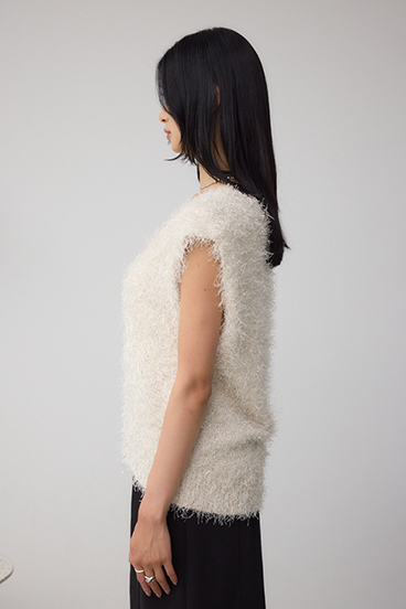 ラメフェザーVネックニットベスト 詳細画像
