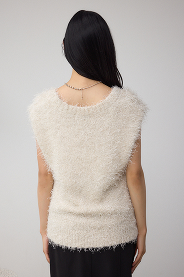 ラメフェザーVネックニットベスト 詳細画像