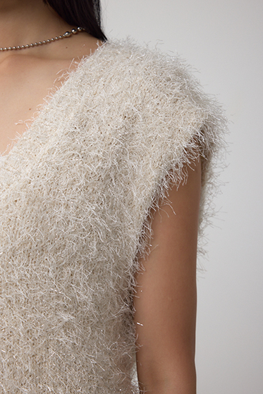 ラメフェザーVネックニットベスト 詳細画像