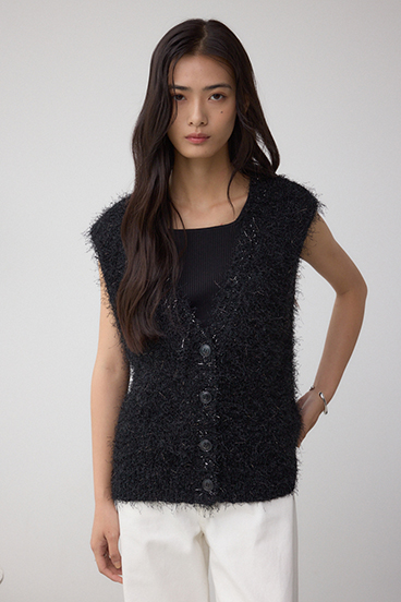 ラメフェザーVネックニットベスト 詳細画像